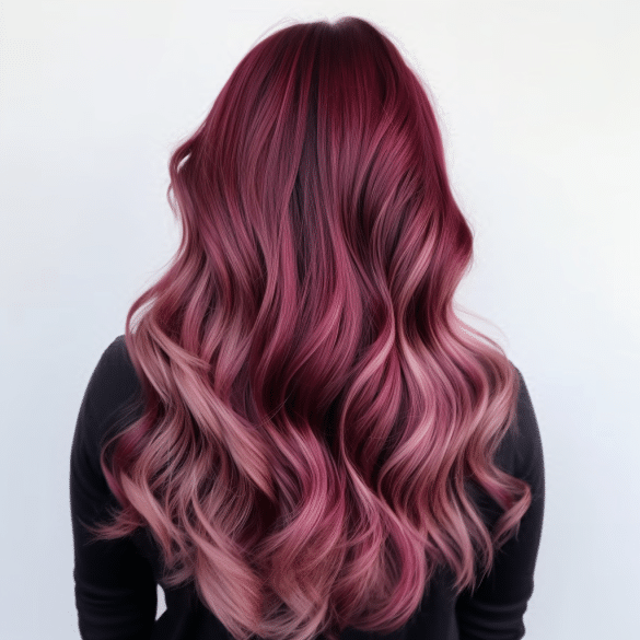 Burgundy Balayage with Blonde Highlights hair color