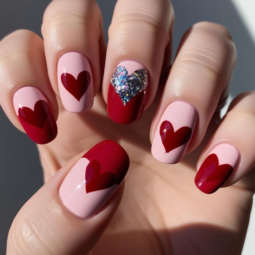 Heart-Accent Nail Art in 1024x1024 ratio, February Nail Ideas for Valentine’s Day 2025, Nail Ideas for Valentine’s Day 2025