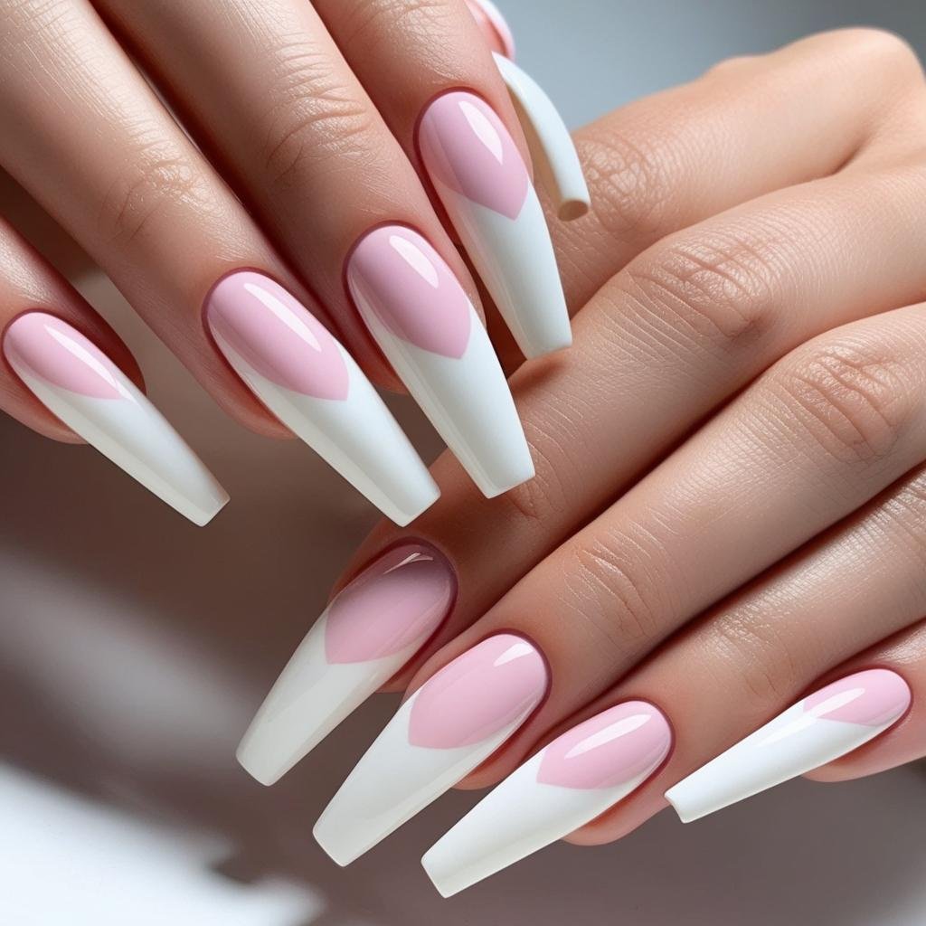 Pink & White French Tips Valentines Day theme, february Nail Ideas for Valentine’s Day 2025, Nail Ideas for Valentine’s Day 2025