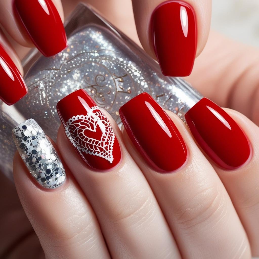 Heart-Accent Nail Art in 1024x1024 ratio, February Nail Ideas for Valentine’s Day 2025, Nail Ideas for Valentine’s Day 2025