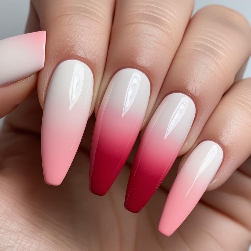 Ombre Pink & Red Nails, February Nail Ideas for Valentine’s Day 2025, Nail Ideas for Valentine’s Day 2025