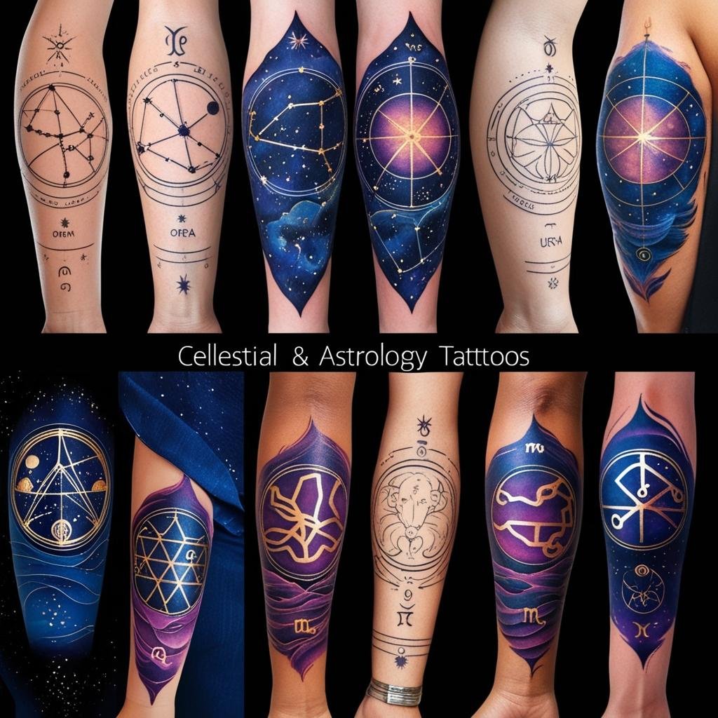Celestial & Astrology Tattoos, The cosmos, zodiac signs, and celestial bodies are inspiring tattoo lovers in 2025. These designs are both mystical and visually stunning