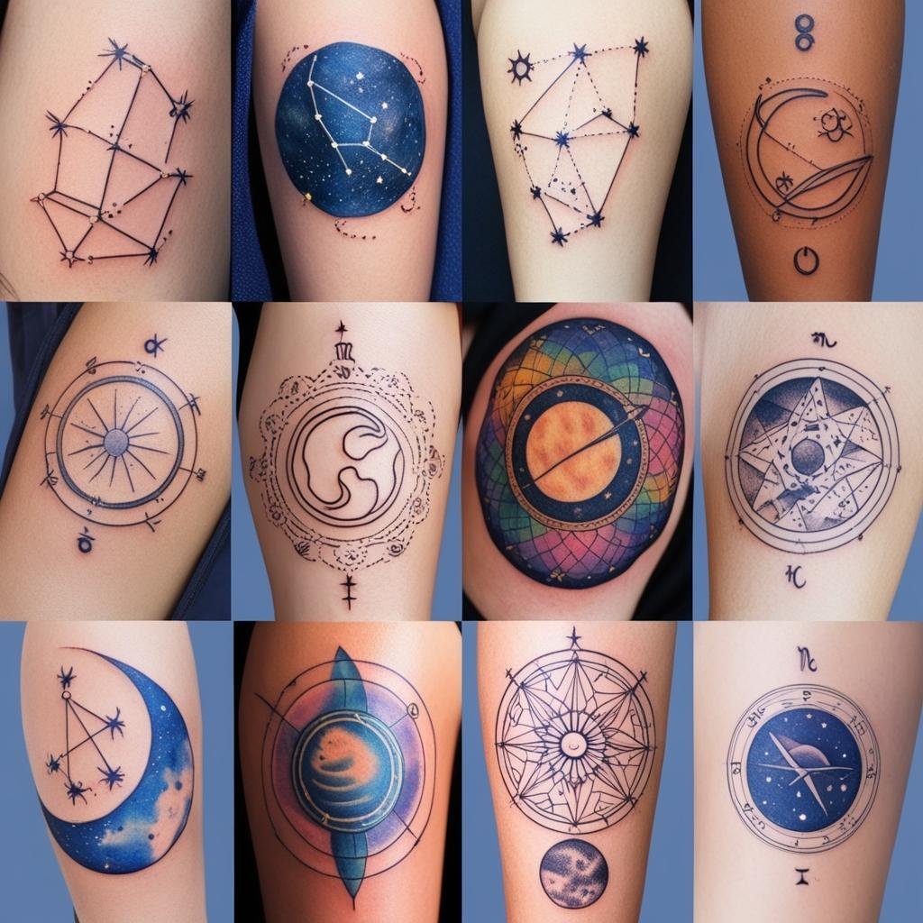 Celestial & Astrology Tattoos, The cosmos, zodiac signs, and celestial bodies are inspiring tattoo lovers in 2025. These designs are both mystical and visually stunning