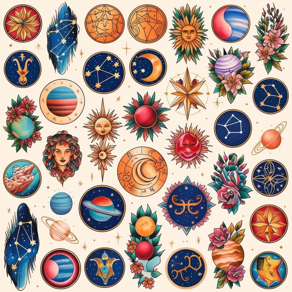 Celestial & Astrology Tattoos, The cosmos, zodiac signs, and celestial bodies are inspiring tattoo lovers in 2025. These designs are both mystical and visually stunning