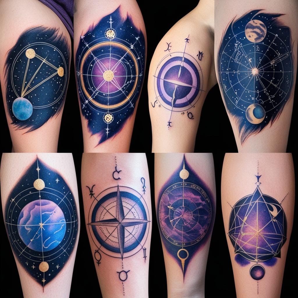 Celestial & Astrology Tattoos, The cosmos, zodiac signs, and celestial bodies are inspiring tattoo lovers in 2025. These designs are both mystical and visually stunning