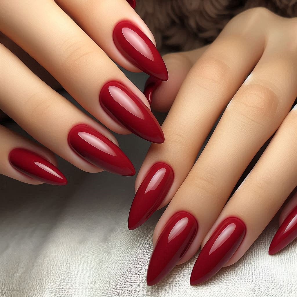Classic Red Almond Nails Valentines theme
