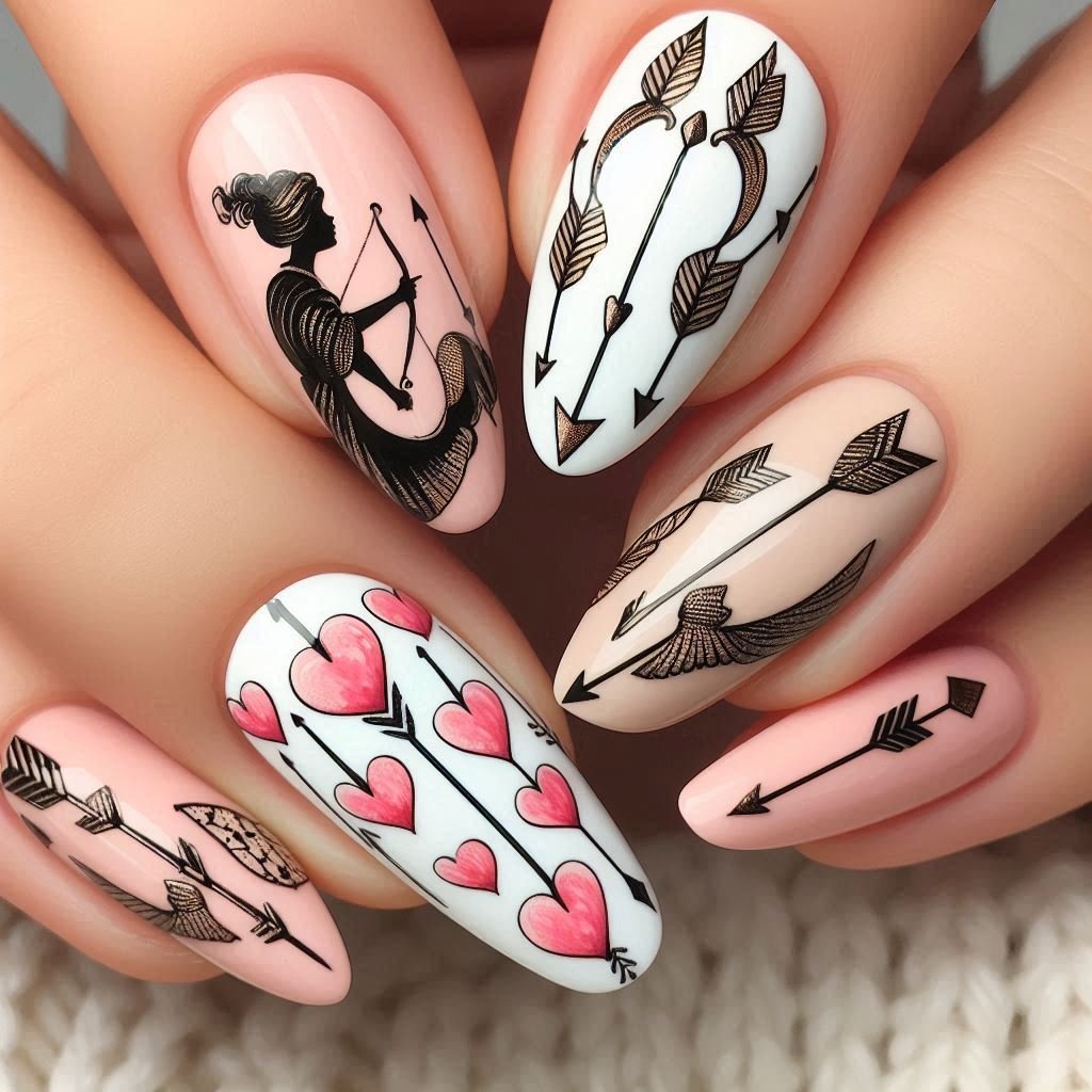 Cupids Arrow Nail Art design for Valentines day theme, February Nail Ideas for Valentine’s Day 2025, Nail Ideas for Valentine’s Day 2025