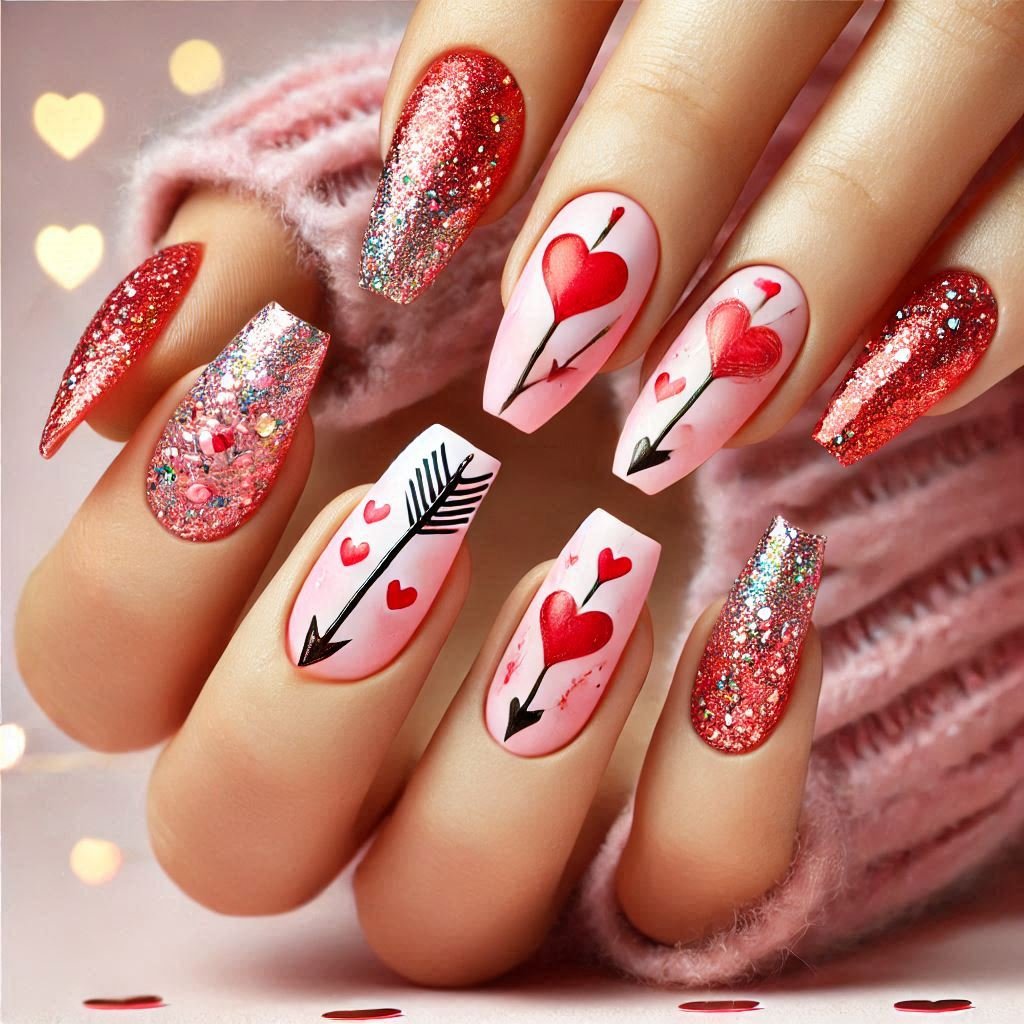 Cupids Arrow Nail Art design for Valentines day theme, February Nail Ideas for Valentine’s Day 2025, Nail Ideas for Valentine’s Day 2025