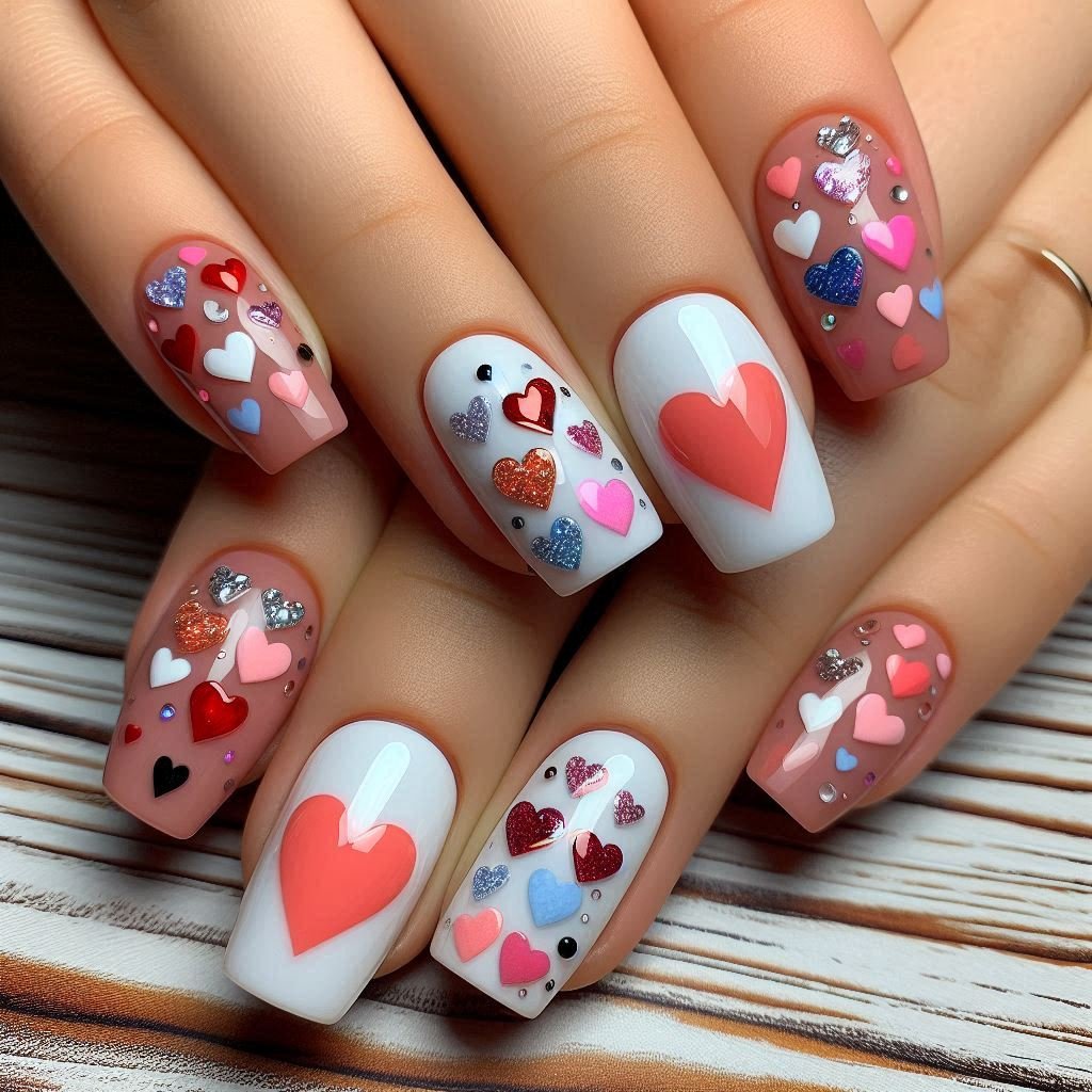 Heart-Accent Nail Art in 1024x1024 ratio, February Nail Ideas for Valentine’s Day 2025, Nail Ideas for Valentine’s Day 2025