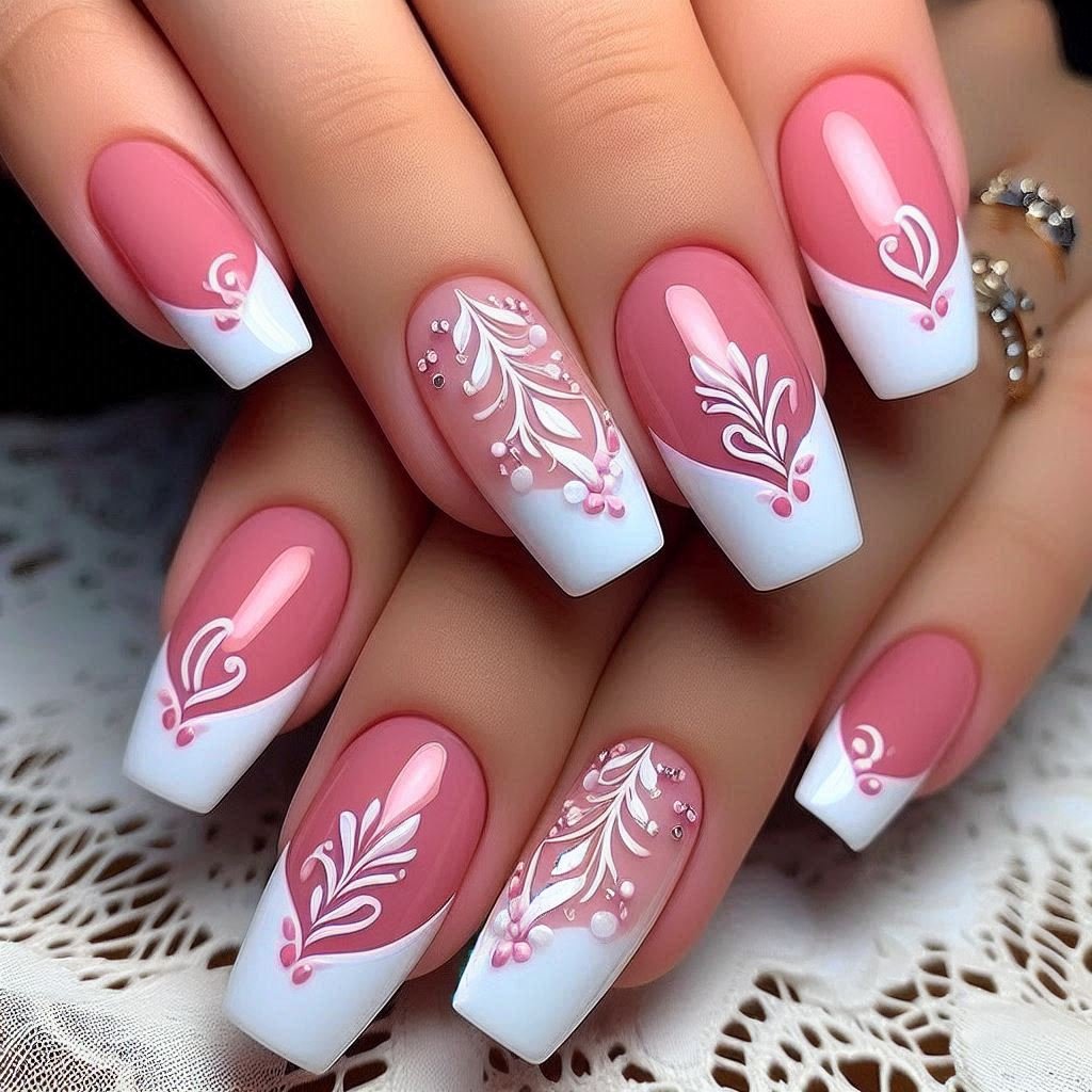 Pink & White French Tips Valentines Day theme, february Nail Ideas for Valentine’s Day 2025, Nail Ideas for Valentine’s Day 2025