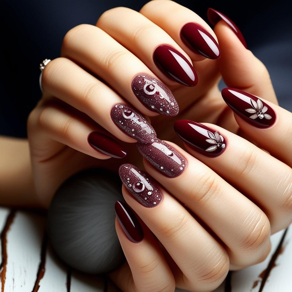 Velvet-Effect Burgundy Nails design, February Nail Ideas for Valentine’s Day 2025, Nail Ideas for Valentine’s Day 2025