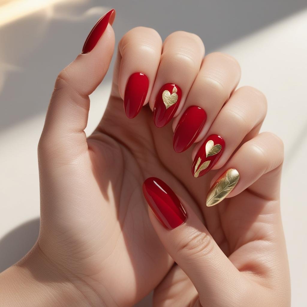Heart-Accent Nail Art in 1024x1024 ratio, February Nail Ideas for Valentine’s Day 2025, Nail Ideas for Valentine’s Day 2025