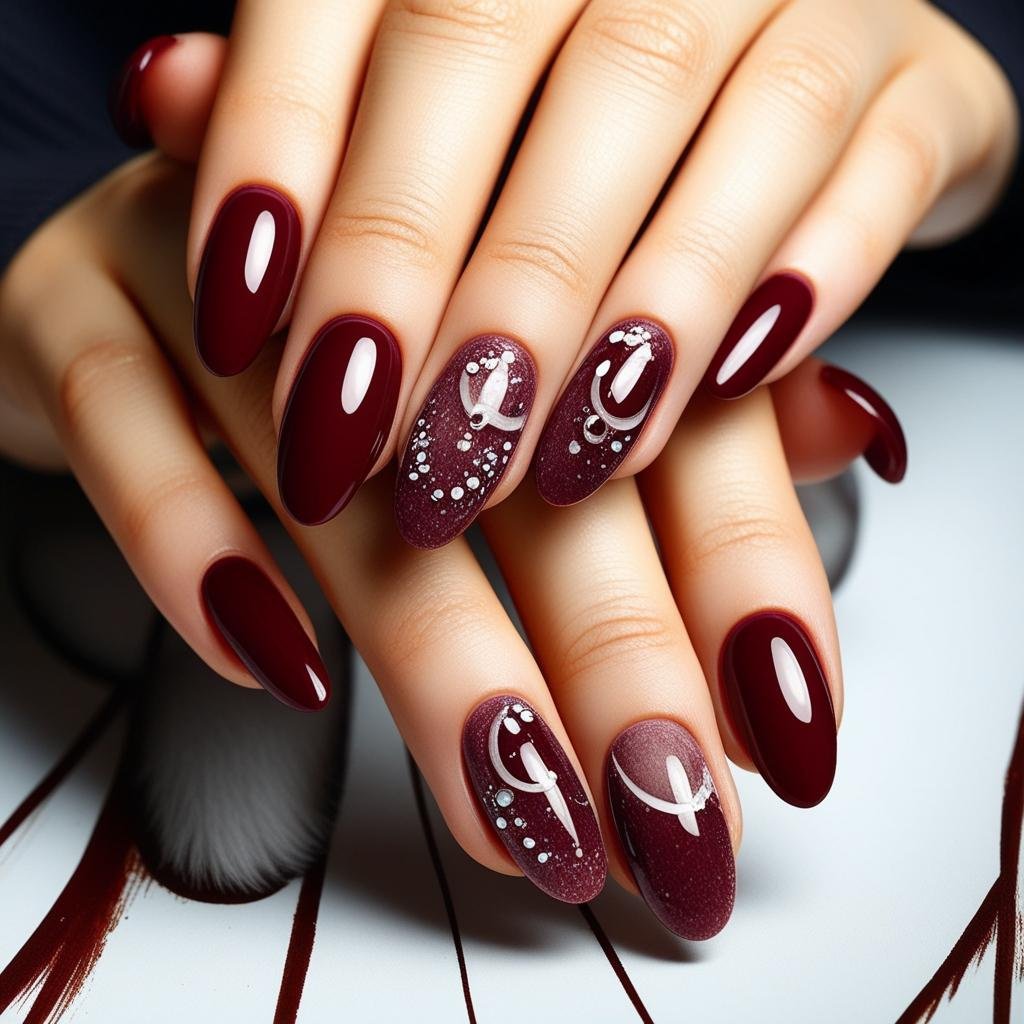 Velvet-Effect Burgundy Nails design, February Nail Ideas for Valentine’s Day 2025, Nail Ideas for Valentine’s Day 2025