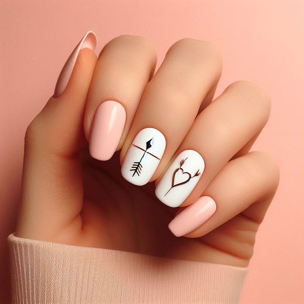 Cupids Arrow Nail Art design for Valentines day theme, February Nail Ideas for Valentine’s Day 2025, Nail Ideas for Valentine’s Day 2025